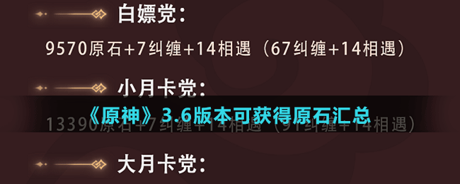 《原神》3.6版本可获得原石汇总